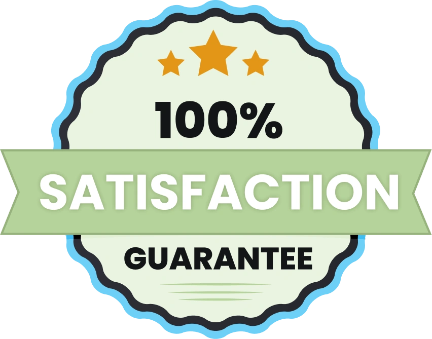 100% Satisfaction Guarantee badge with three stars and green ribbon banner for ABQ Orthodontics