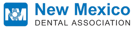 New Mexico Dental Association logo with blue background and tooth symbol