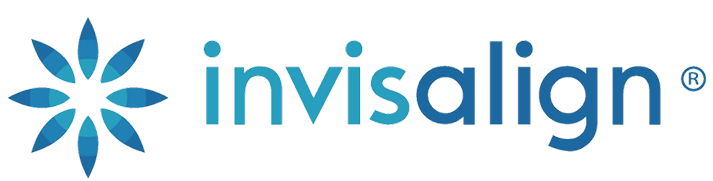 Invisalign logo with blue starburst icon and text wordmark for orthodontic treatment.